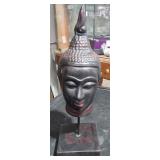 Ceramic Buddha Head on Stand 10 1/2" Tall