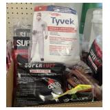 Tyvek suits white knit rags, nitrile gloves and