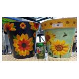 2 plastic flowerpot ,  Sunflower and bee  2x$