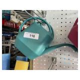 2 blue plastic watering cans