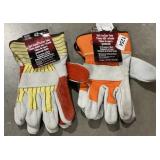 2 pair, large leather palm gloves