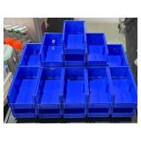 Blue plastic stackable storage bins
