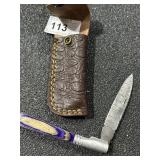 Damask style, Bone handle folding knife