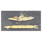 2 Alaskan Walrus Tusk Carvings