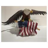 Eagle w/ Flag Statue w/ Fiber Optic Wings 8" Tall