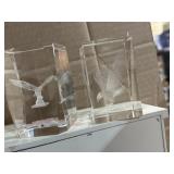 2 Crystal Cubes w/ Eagle Etched 3" Tall