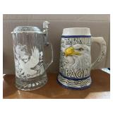 Glass Stein and Mug Both With Eagles