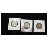 3 Silver Washington Quarters - 1945P, 1952D, 1952D