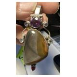 Sterling Pendant w/Natural Gem Stones/jasper stone