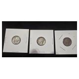 3 Silver Mercury Dimes -1938P, 1942P, 1942P