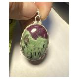 Sterling Pendant w/Ruby Zoisite 2" Long 13.5