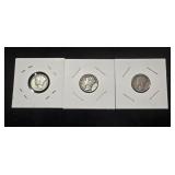 3 Silver Mercury Dimes- 1944S. 1936P, 1945P