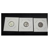 3 Silver Mercury Dimes- 1936D. 1942S, 1942S