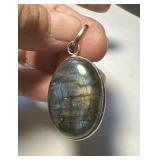 Sterling Pendant w/  labrodite Stone 2"  Long