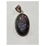 Sterling Pendant w/  labrodite Stone 2"  Long