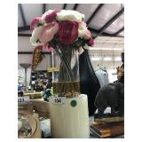 Faux Flowers in a Vase & a Pillar Candle
