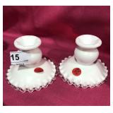 Fenton Milk Glass w/ Silver Crest Candle Holders