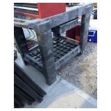 Rubbermaid gray garage cart, with power strip