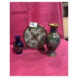 Trivet & Vase Cloisonne and Blue Vase w/ Painting