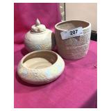 3 Pieces SW Style Pottery Planter & Covered Dishes