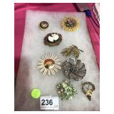 Lot of Pins, Brooches, Cameo  Some Signed