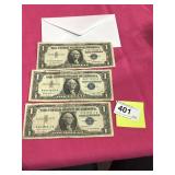 3 Silver Certificates $1 Dollar 1957, 1957A, 1957B