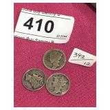 3-.9 Silver Dimes 1917, 1927S, 1944D