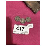 3- Mercury Silver Dimes 1916, 1929, 1944D Great