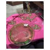 Green Glass Cake Dish, Console Bowl & Candle