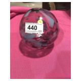Signed Art Glass Ball w/ Foot