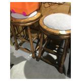 2 Round Wood Padded Seat Bar Stools 27" Tall