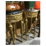 2 Gold End Tables Round w/ Marble Tops 28" Tall