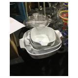 4 Corning Ware Dishes   2 Lids, 2 Casseroles
