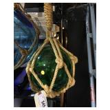 Small Green Glass Ball in Netting - Glass Float