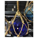 Dark Blue Glass Ball in Netting - Glass Float