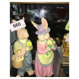 2 bunny statues