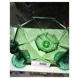 Four pieces of vintage green glassware