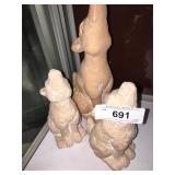 3 wolf ceramic yard art