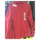 11 red turtlenecks, two blue T-shirts various