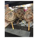 3 Vintage Looking Pottery Bottles on Metal Stands