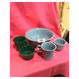 5 pc Fiesta Ware Blue & Green Dishes