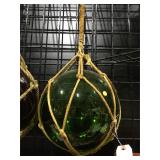Green Glass Ball in Netting - Glass Float