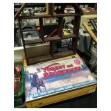 3 Wood Counter Top Desks w/ Signs & Shelf