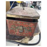 Two vintage metal cans and contents