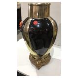 Black pottery vase w/ silver metal design