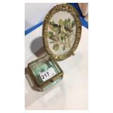 Glass & Brass Storage Box & Framed Signed Picture