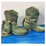 Frankoma Cowboy boots W/horseshoe bookend
