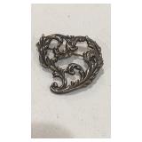 Sterling Silver Heart Brooch  wt 4.7g