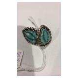 Silver Metal Earring w/Leaves Turquoise Screw Back