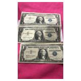 3 Silver Certificates $1 Dollar-1957, 1957A, 1957B